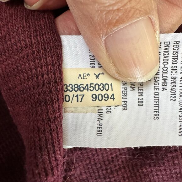 American Eagle Outfitters Mens Button Hoodie Maroon Burgundy Pullover Medium - Picture 10 of 14